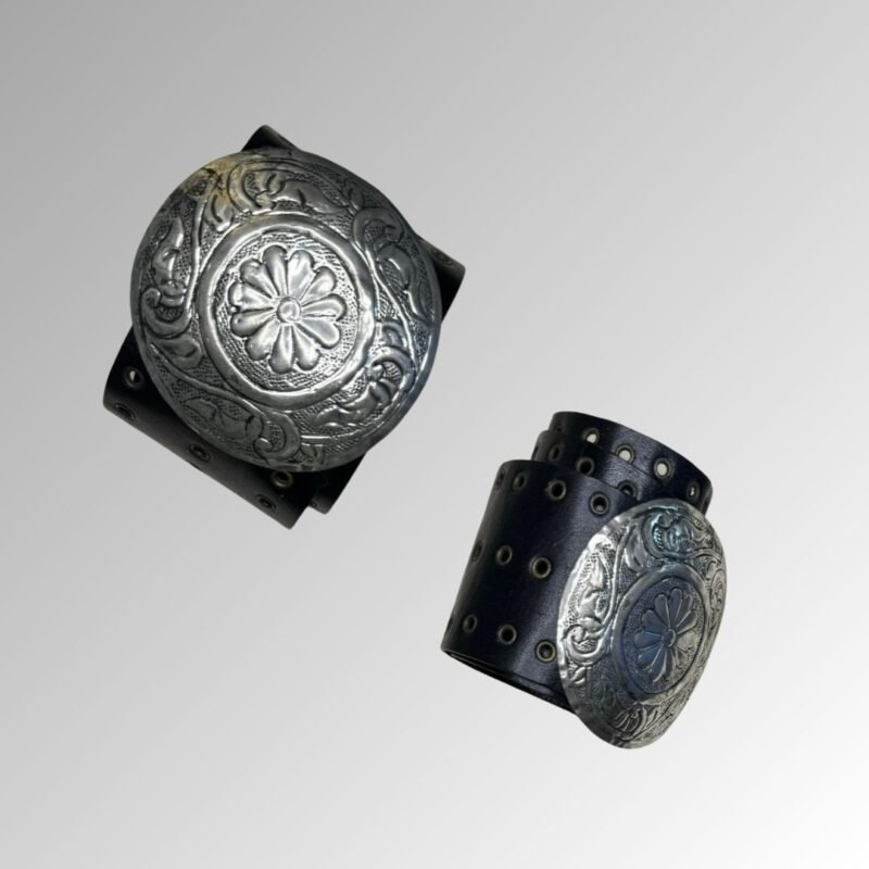 Black Leather Flower Buckle Belt