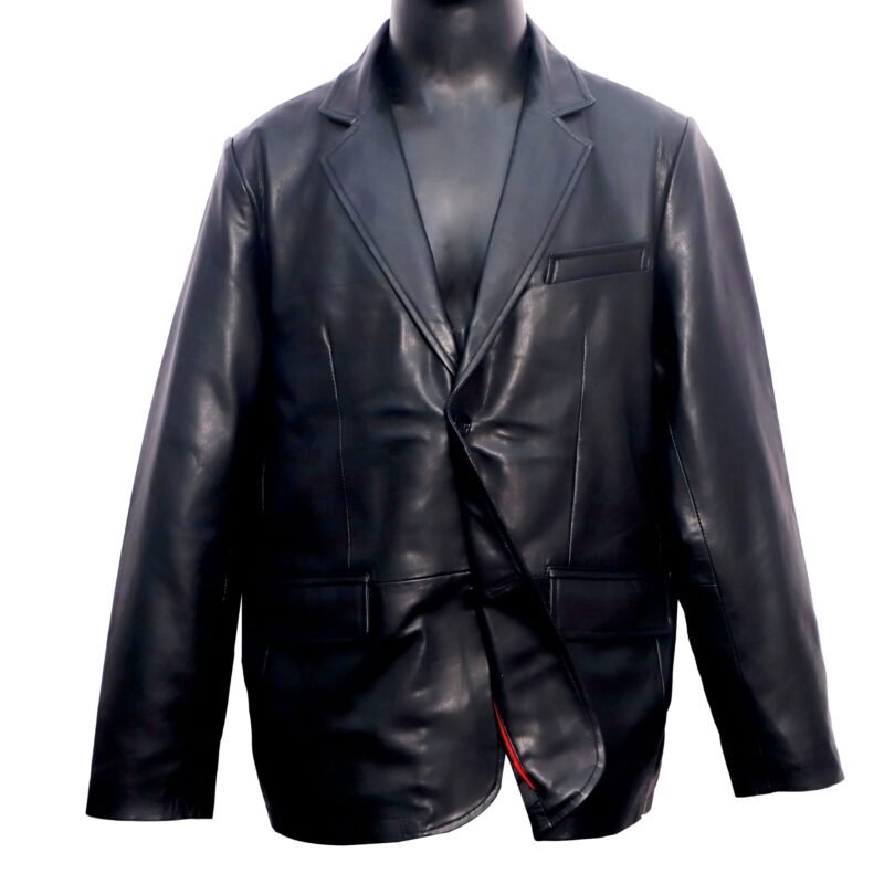 Men's Black Leather Blazer (ZDLJM24004) - Image 2