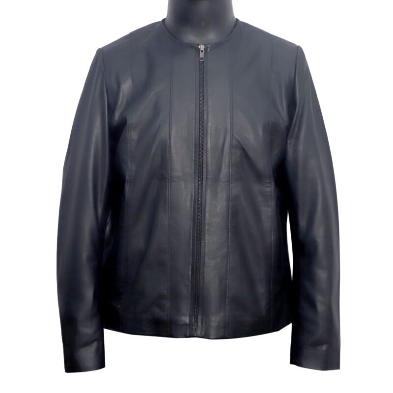 Women Crosby Collarless Leather Jacket (ZDLJW24002)