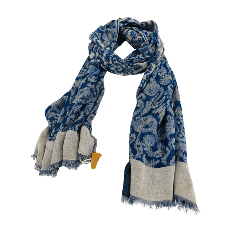 Zoi Designs- Geomatric Pattern Yarn Dyed Jacquard Scarf- Blue and Grey (ZDSCW2409)