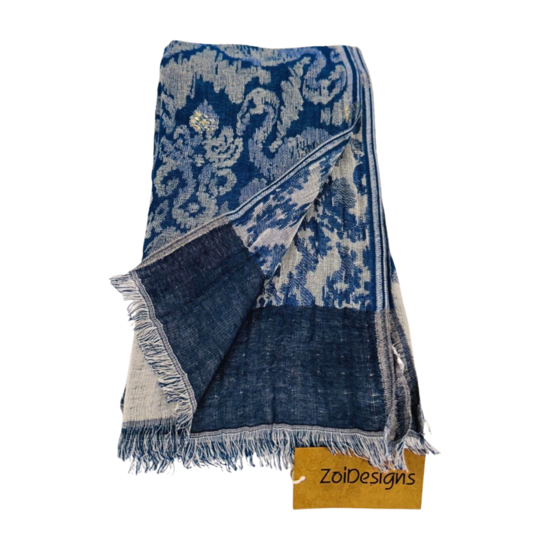 Zoi Designs- Geomatric Pattern Yarn Dyed Jacquard Scarf- Blue and Grey (ZDSCW2409) - Image 2