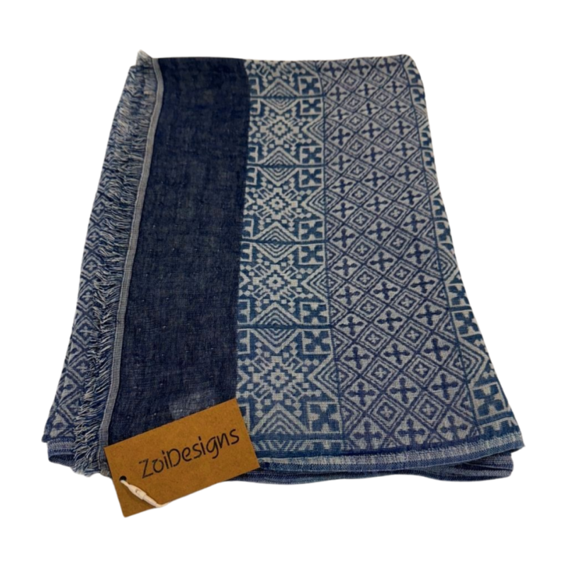Zoi Designs - Abstract Pattern Yarn Dyed Jacquard Scarf - Blue and Grey (ZDSCW2411)