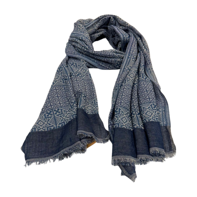 Zoi Designs - Abstract Pattern Yarn Dyed Jacquard Scarf - Blue and Grey (ZDSCW2411) - Image 2