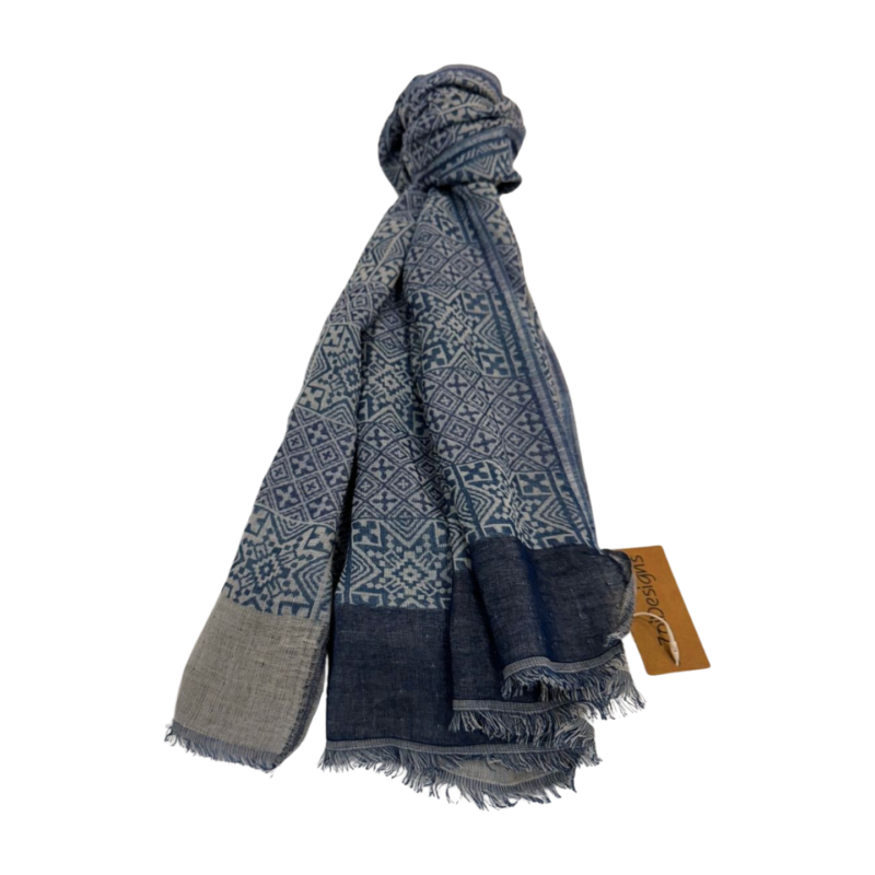 Zoi Designs - Abstract Pattern Yarn Dyed Jacquard Scarf - Blue and Grey (ZDSCW2411) - Image 3